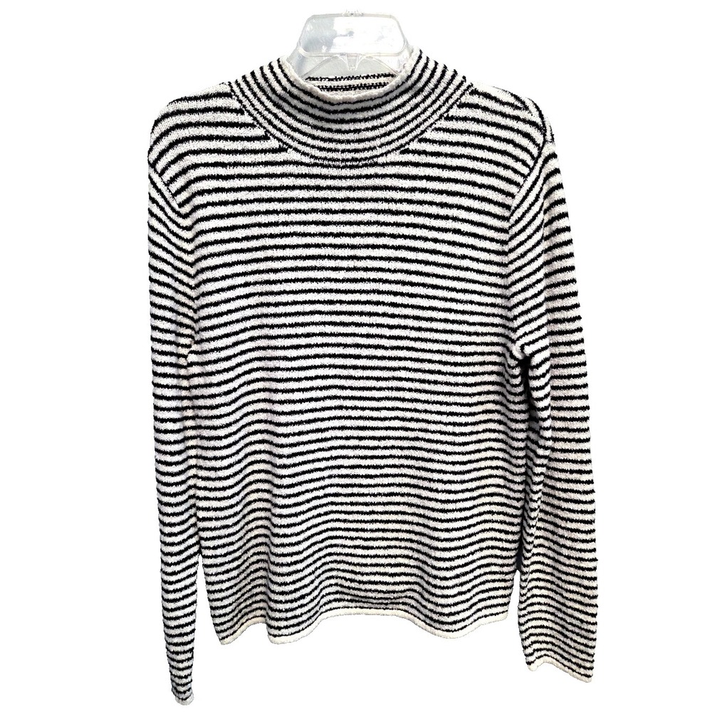 NWT J CREW Size M Striped Mockneck Pullover Sweater Navy/Black White Striped $89